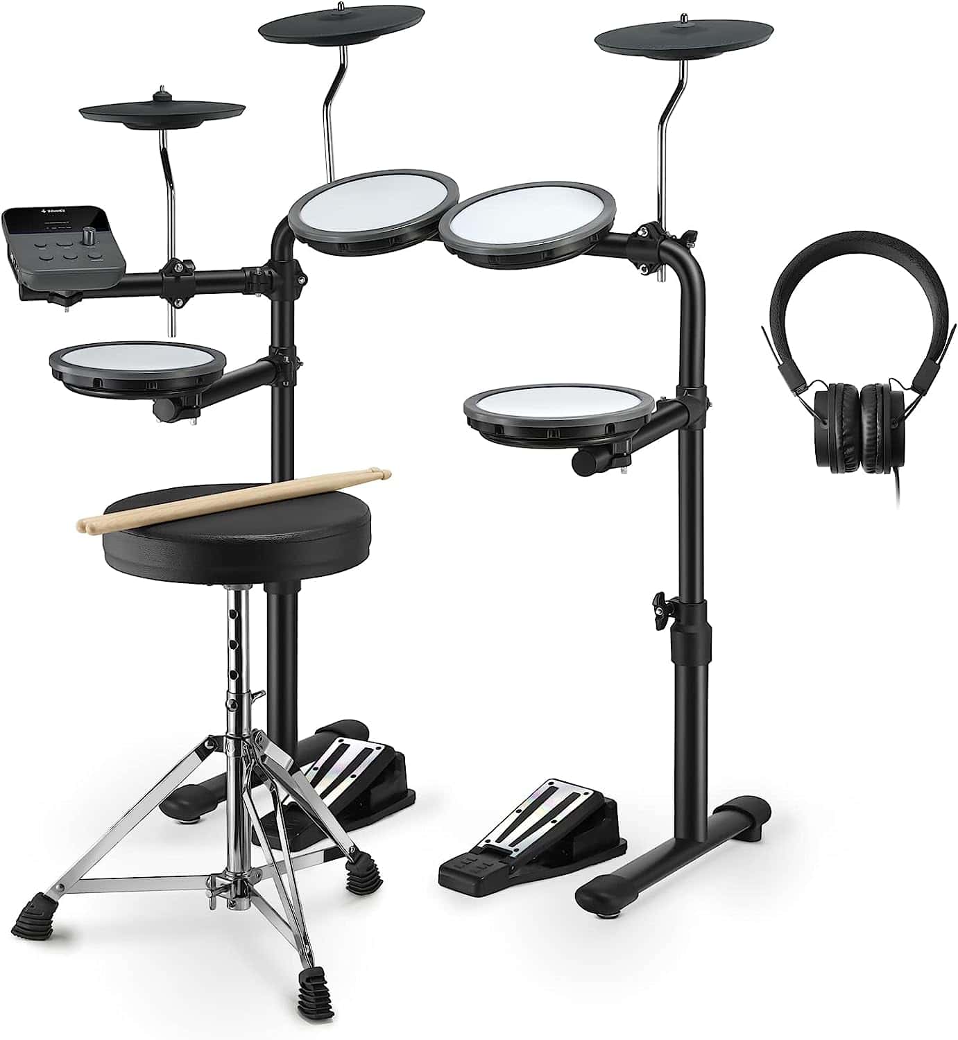 Donner DED-70 Electric Drum Set, Electric Drums with 4 Quiet Mesh Drum Pads, 2 Switch Pedal, Portable and Solid Drum Set with Type-C Charging, 68+ Sounds, Throne, Headphones, Sticks, Melodics Lessons