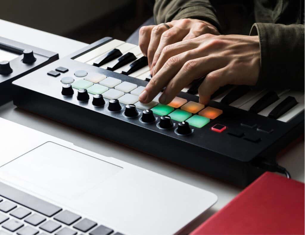 MIDI keyboard with pads.